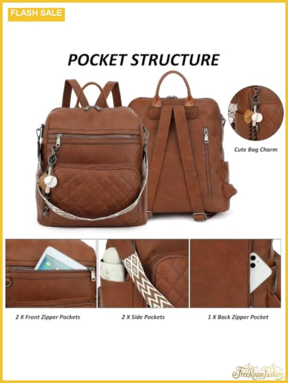 Women's PU Leather Fashion Backpack Purse Anti-Theft Large Capacity